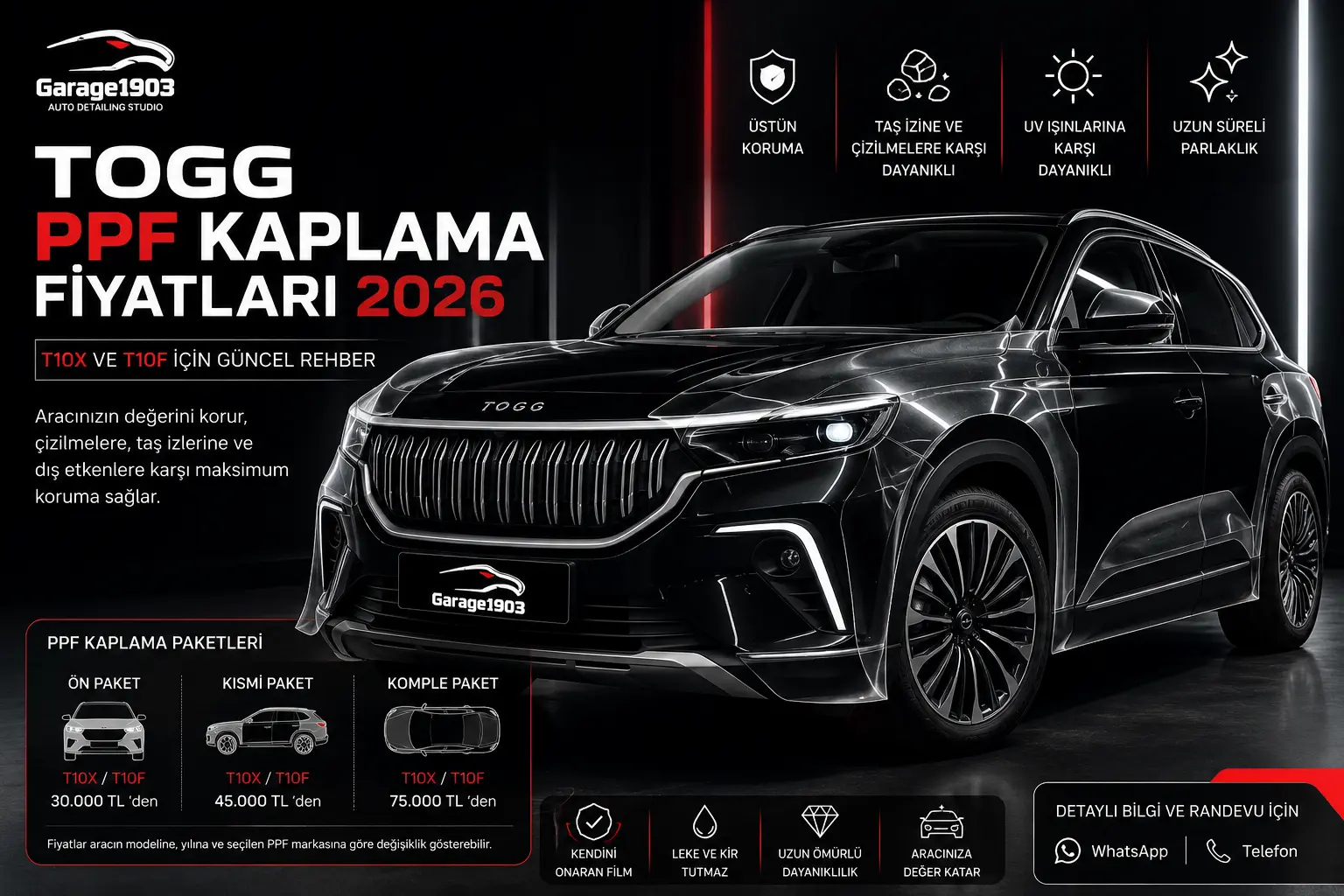 Togg PPF Kaplama - Garage 1903 Togg PPF kaplama fiyatları 2026 T10X ve T10F XPEL PPF