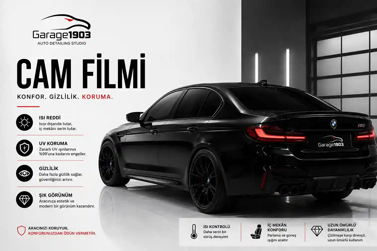 Araç Cam Filmi Rehberi - Garage 1903 Profesyonel araç cam filmi uygulaması ve film yerleştirme işlemi