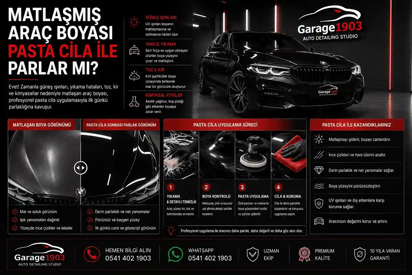 Araç Pasta Cila Nedir? - Garage 1903 Pasta cila ile araç boyası parlaklık ve yüzey düzeltme işlemi